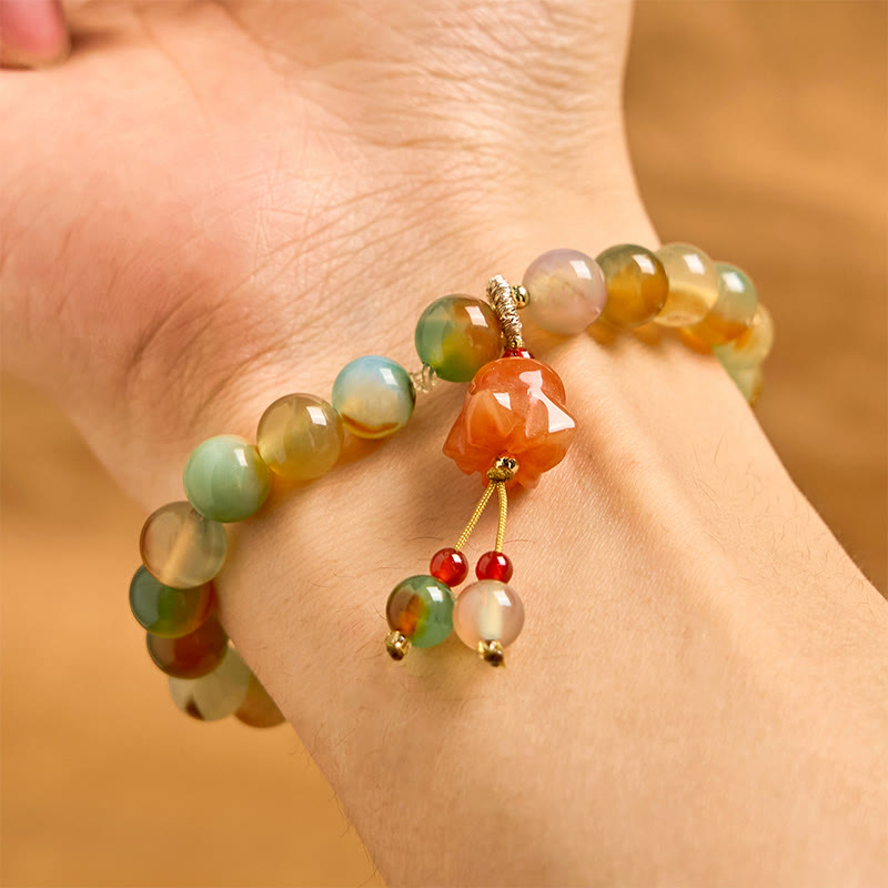 Pulsera de soporte con Buddha Stones, ágata pavo real natural y colorida, mariposa, hebilla de paz, lirio de los valles