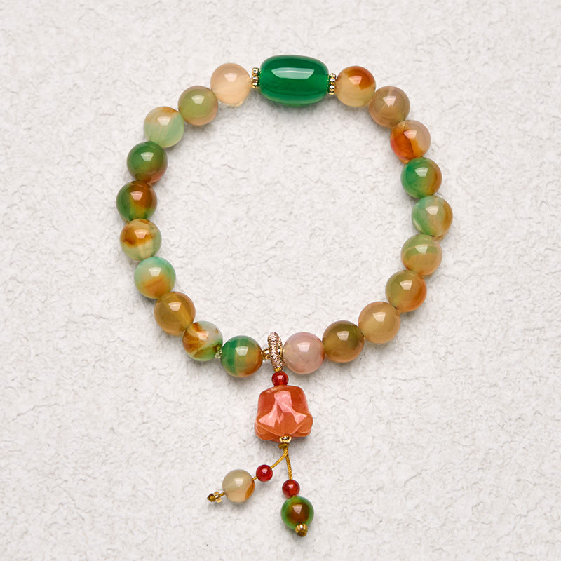 Pulsera de soporte con Buddha Stones, ágata pavo real natural y colorida, mariposa, hebilla de paz, lirio de los valles