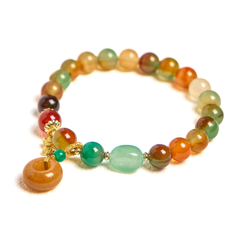 Pulsera de soporte con Buddha Stones, ágata pavo real natural y colorida, mariposa, hebilla de paz, lirio de los valles