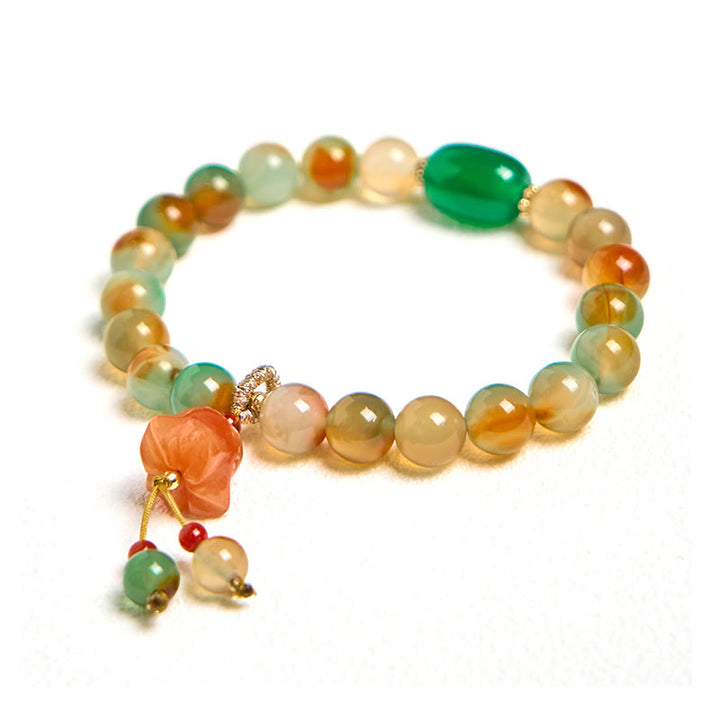 Pulsera de soporte con Buddha Stones, ágata pavo real natural y colorida, mariposa, hebilla de paz, lirio de los valles