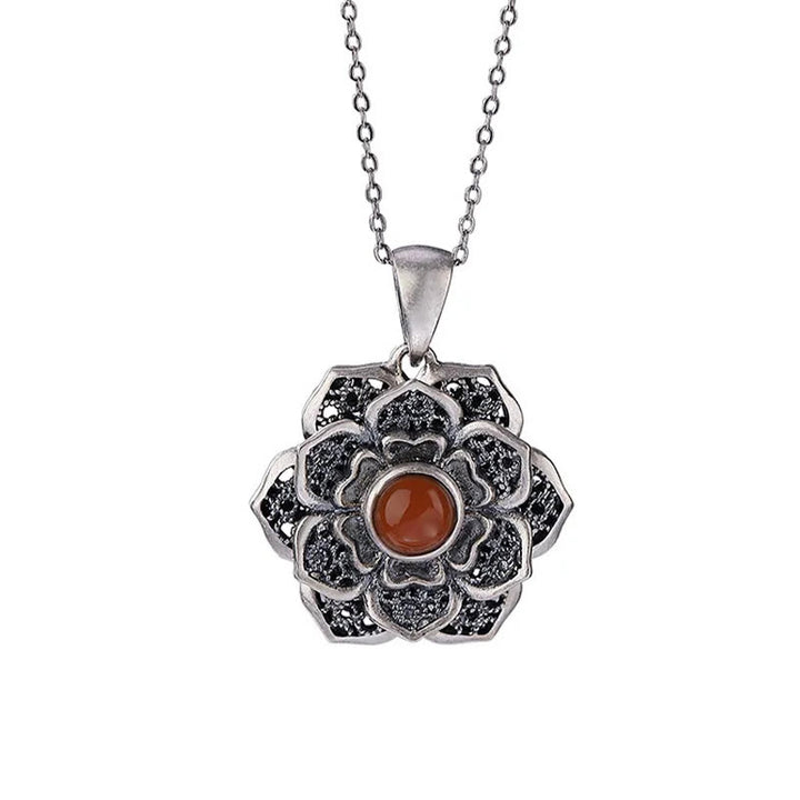Collar con colgante de cobre y ágata roja con diseño de loto y piedras de Buddha Stones tibetanas Om Mani Padme Hum - image 11