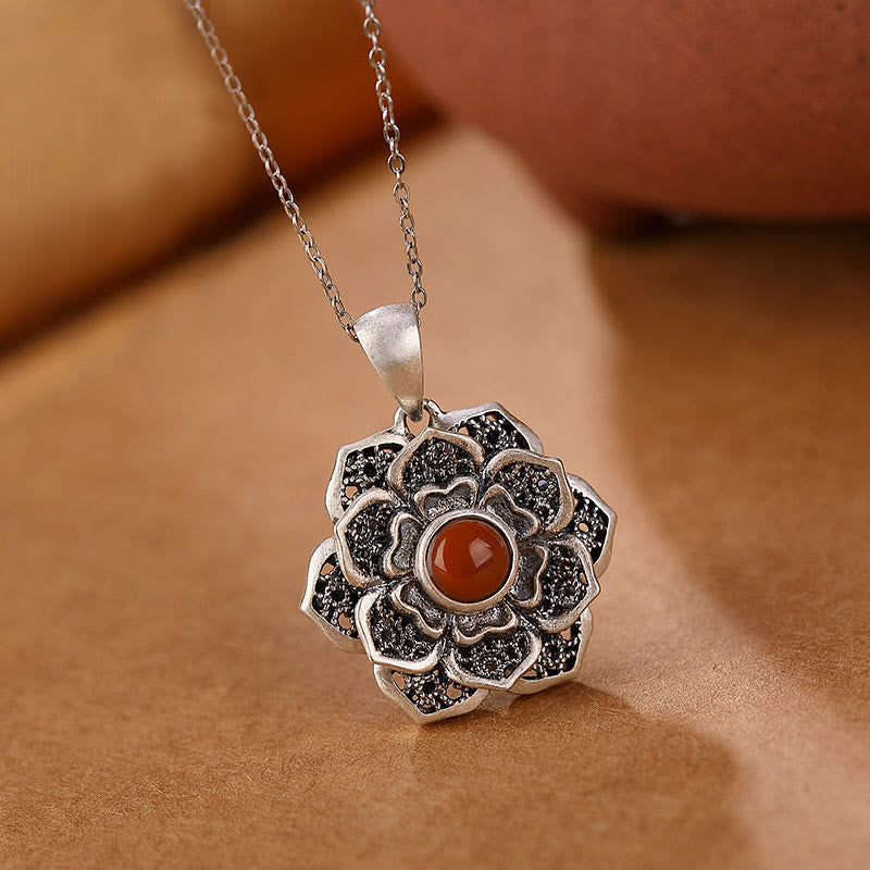Collar con colgante de cobre y ágata roja con diseño de loto y piedras de Buddha Stones tibetanas Om Mani Padme Hum - image 2
