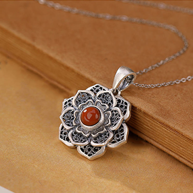 Collar con colgante de cobre y ágata roja con diseño de loto y piedras de Buddha Stones tibetanas Om Mani Padme Hum - image 10