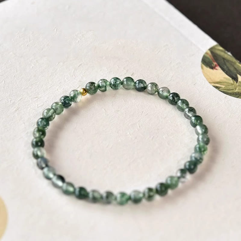 Pulsera relajante de cuentas de la suerte de ágata musgosa y Buddha Stones