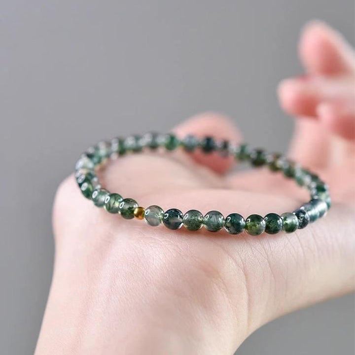 Pulsera relajante de cuentas de la suerte de ágata musgosa y Buddha Stones
