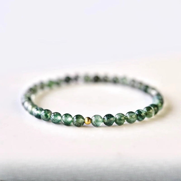 Pulsera relajante de cuentas de la suerte de ágata musgosa y Buddha Stones