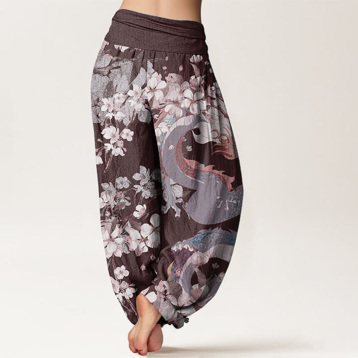 Pantalones Buddha Stones de algodón puro con estampado de flores de cerezo y dragón para mujer, cintura elástica - image 9