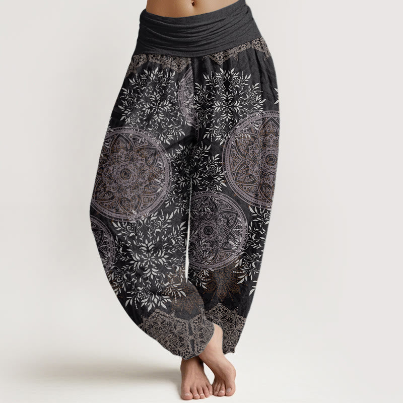 Pantalones harén de algodón puro con estampado de mandalas y Buddha Stones para mujer, con cintura elástica