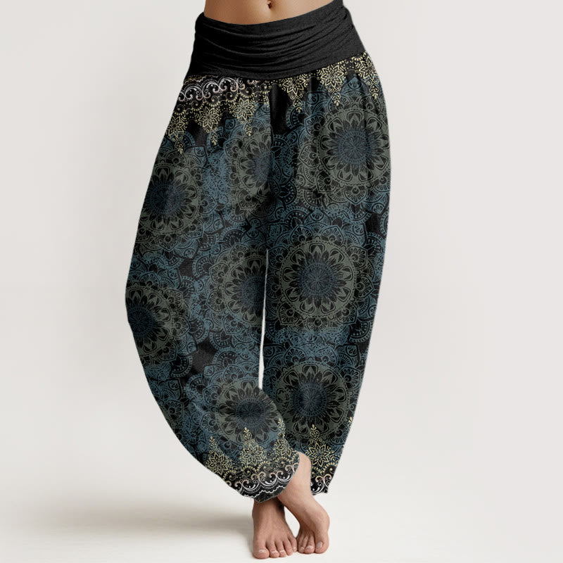 Pantalones Buddha Stones de algodón puro con estampado de mandalas triangulares para mujer, cintura elástica - Negro - US22，UK/AU26，EU54 (6XL) - image 17