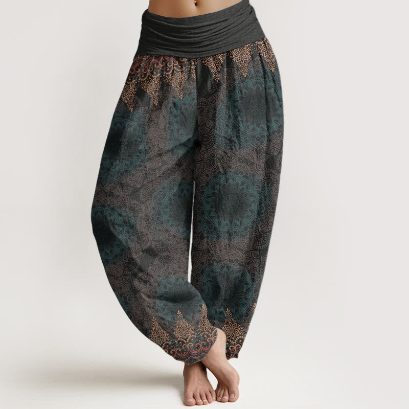 Pantalones Buddha Stones de algodón puro con estampado de mandalas triangulares para mujer, cintura elástica - Gris oscuro - US22，UK/AU26，EU54 (6XL) - image 14