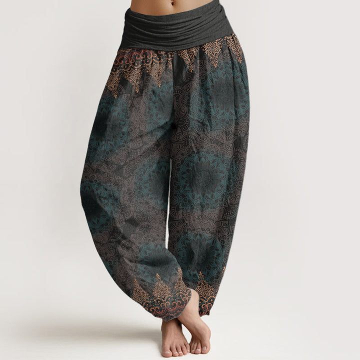 Pantalones Buddha Stones de algodón puro con estampado de mandalas triangulares para mujer, cintura elástica - Gris oscuro - US22，UK/AU26，EU54 (6XL) - image 14