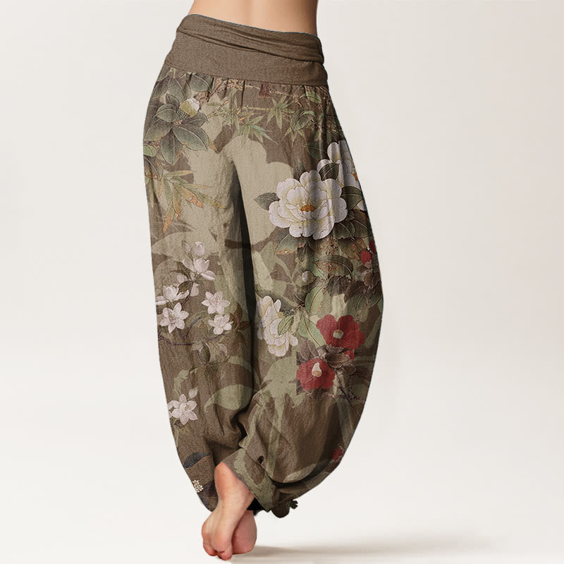 Pantalones Buddha Stones de algodón puro con estampado de flores de peonía y hojas de urraca para mujer, cintura elástica - image 7