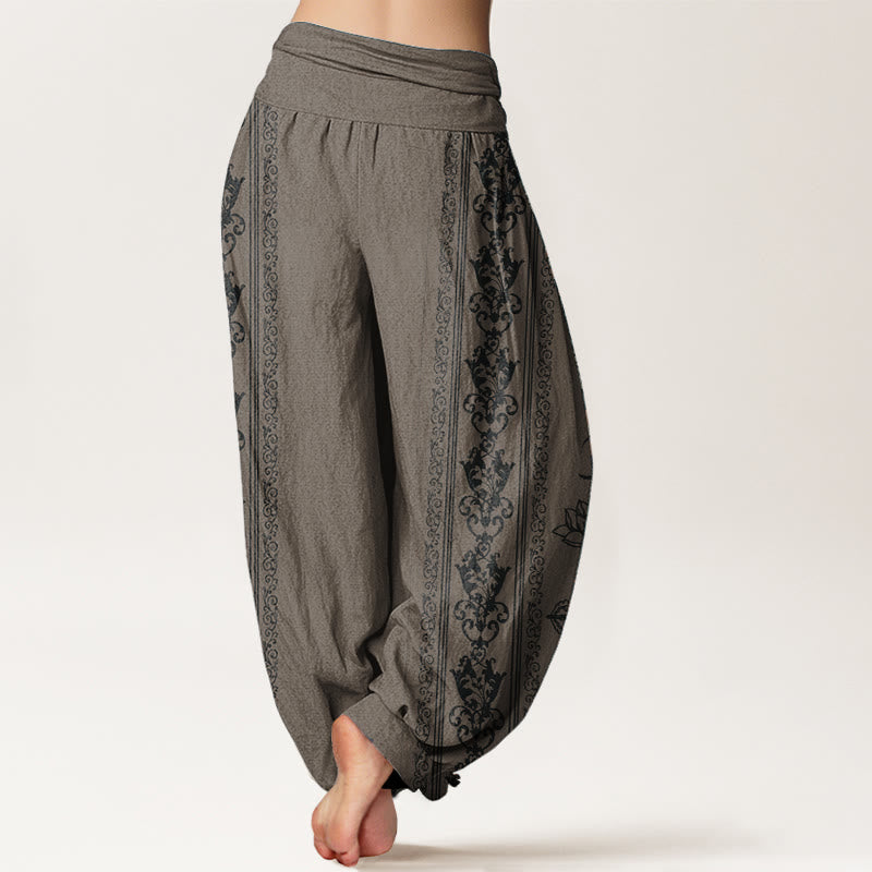 Pantalones Buddha Stones de algodón puro con diseño de flores de loto, doble dorje, vajra, Namaste y Om, con cintura elástica para mujer - image 10