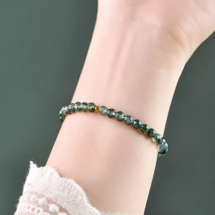 Pulsera relajante de cuentas de la suerte de ágata musgosa y Buddha Stones