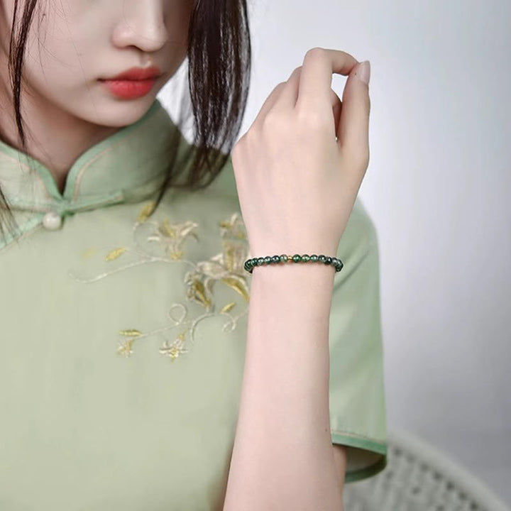 Pulsera relajante de cuentas de la suerte de ágata musgosa y Buddha Stones