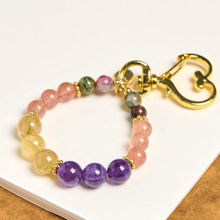 Llavero colgante con cuentas de cuarzo fresa natural, amatista y citrino de Buddha Stones