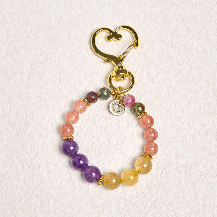 Llavero colgante con cuentas de cuarzo fresa natural, amatista y citrino de Buddha Stones