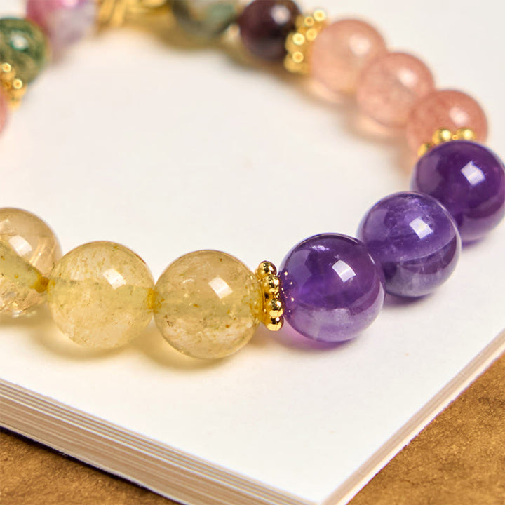 Llavero colgante con cuentas de cuarzo fresa natural, amatista y citrino de Buddha Stones