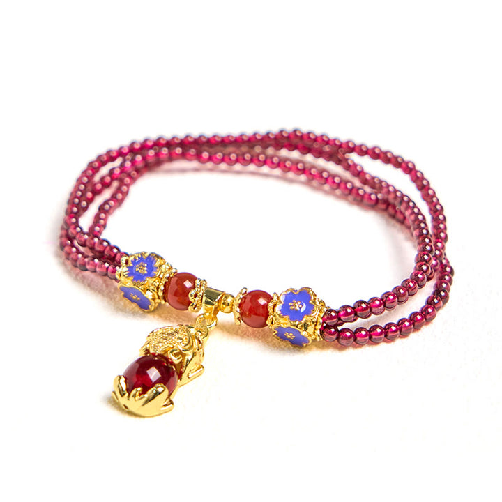 Pulsera multicapa de purificación con flor PiXiu y cuentas de granate natural de 3 mm de Buddha Stones