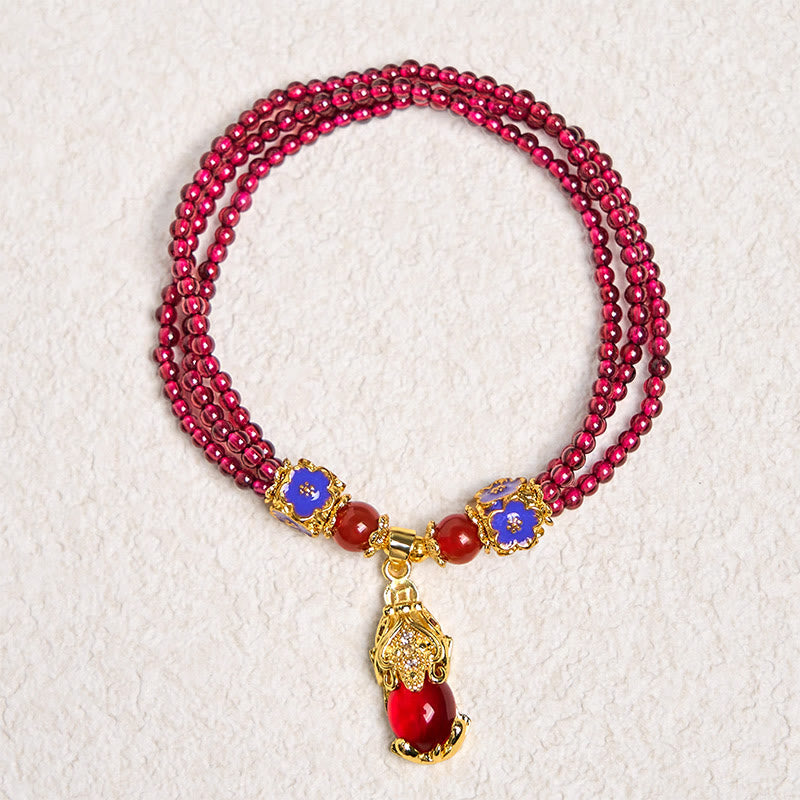 Pulsera multicapa de purificación con flor PiXiu y cuentas de granate natural de 3 mm de Buddha Stones