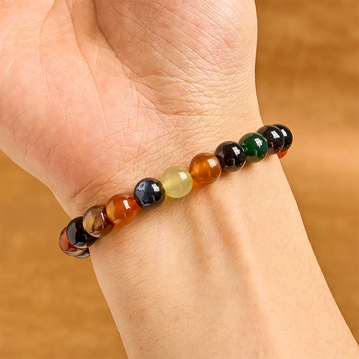 Pulsera de armonía de ágata calcedonia natural y colorida con Buddha Stones