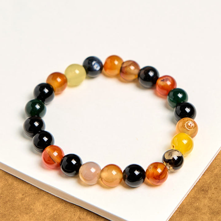 Pulsera de armonía de ágata calcedonia natural y colorida con Buddha Stones