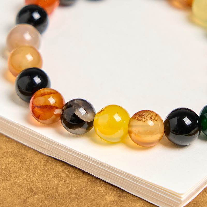 Pulsera de armonía de ágata calcedonia natural y colorida con Buddha Stones