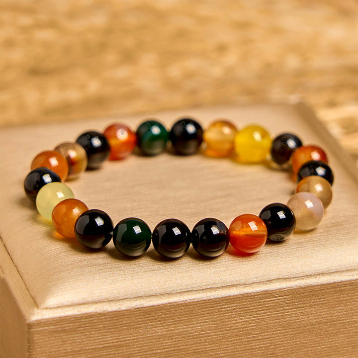 Pulsera de armonía de ágata calcedonia natural y colorida con Buddha Stones
