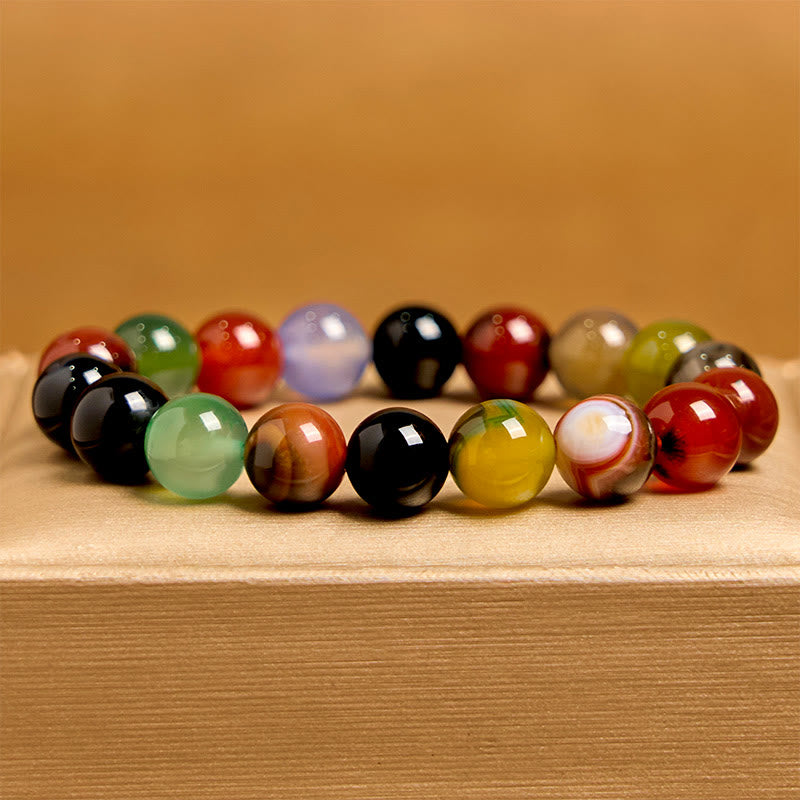 Pulsera de armonía de ágata calcedonia natural y colorida con Buddha Stones