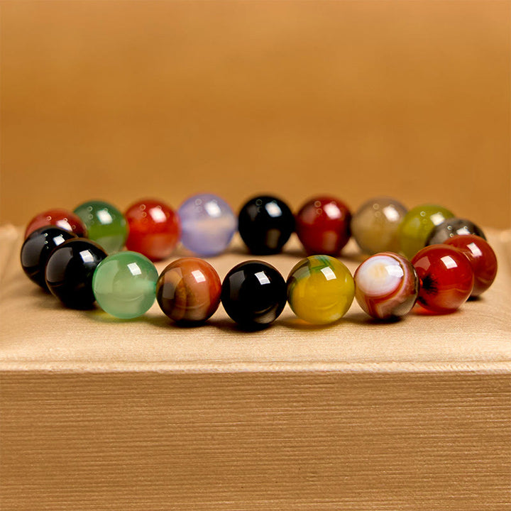 Pulsera de armonía de ágata calcedonia natural y colorida con Buddha Stones
