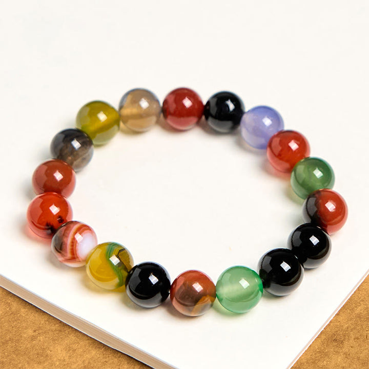 Pulsera de armonía de ágata calcedonia natural y colorida con Buddha Stones