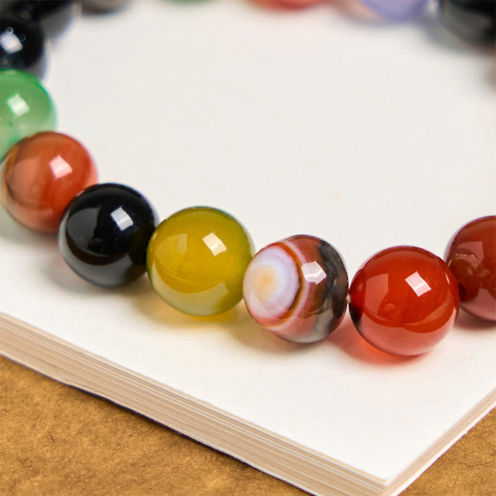 Pulsera de armonía de ágata calcedonia natural y colorida con Buddha Stones