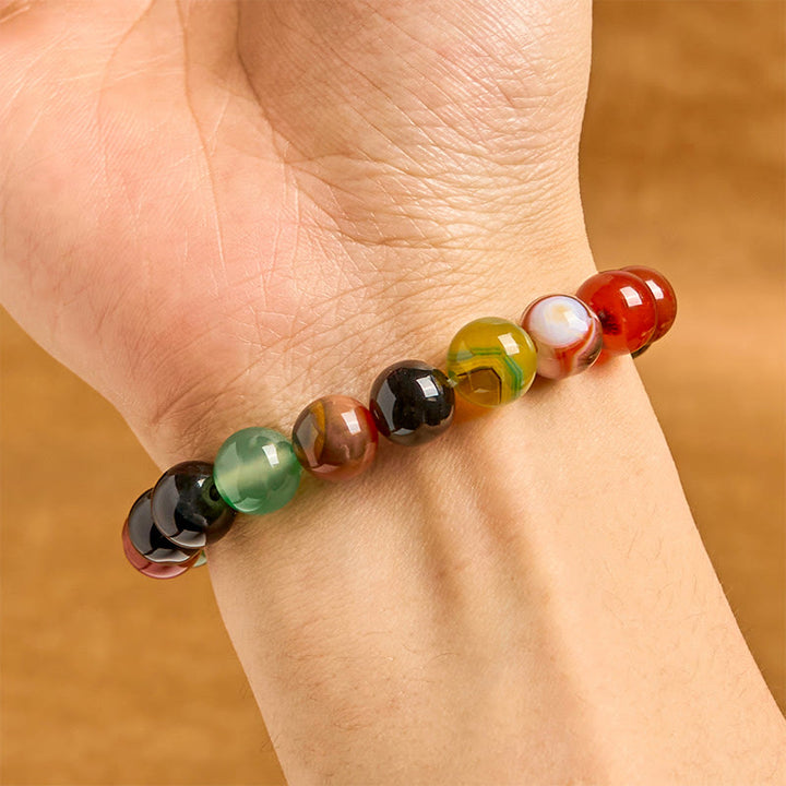 Pulsera de armonía de ágata calcedonia natural y colorida con Buddha Stones
