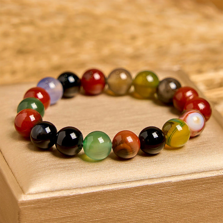 Pulsera de armonía de ágata calcedonia natural y colorida con Buddha Stones