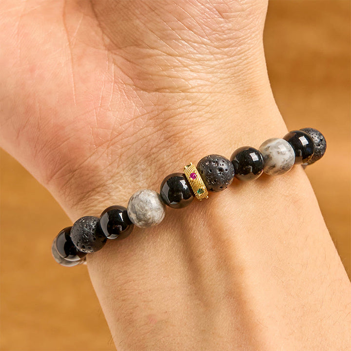 Pulsera curativa de jaspe Picasso con ónix negro y roca de lava de Buddha Stones