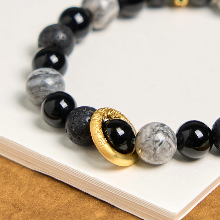 Pulsera curativa de jaspe Picasso con ónix negro y roca de lava de Buddha Stones