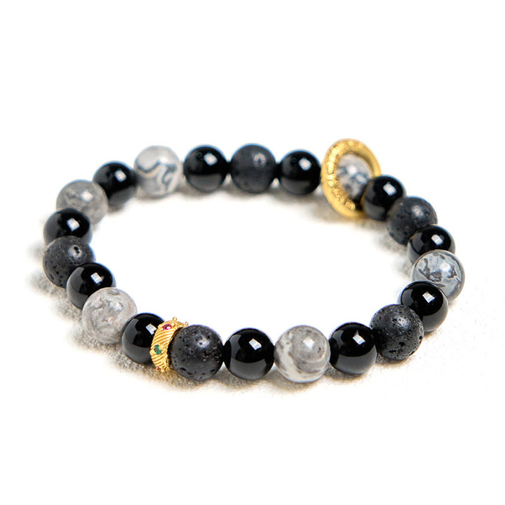Pulsera curativa de jaspe Picasso con ónix negro y roca de lava de Buddha Stones