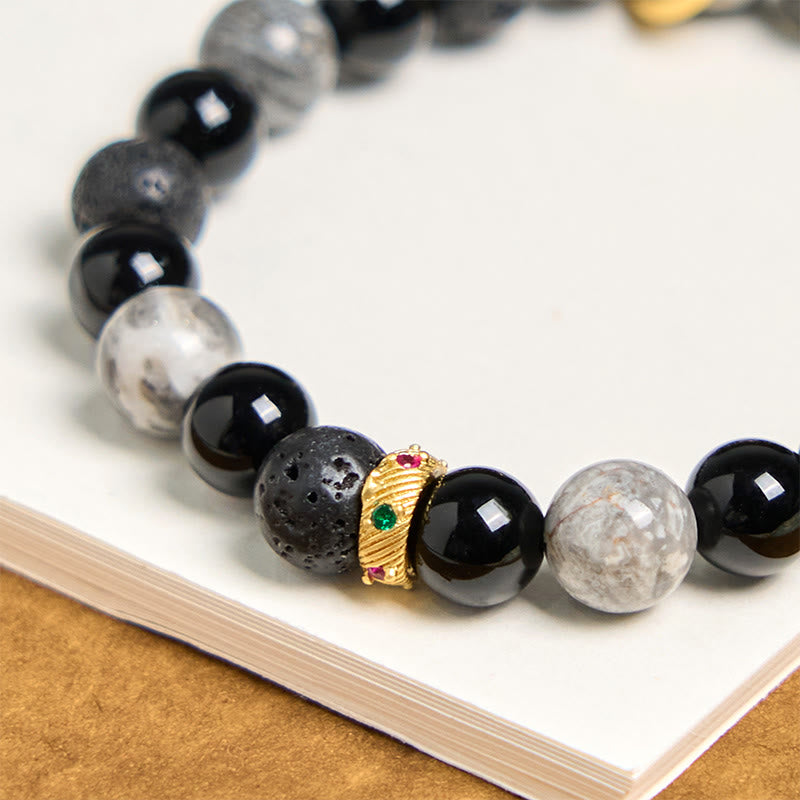 Pulsera curativa de jaspe Picasso con ónix negro y roca de lava de Buddha Stones