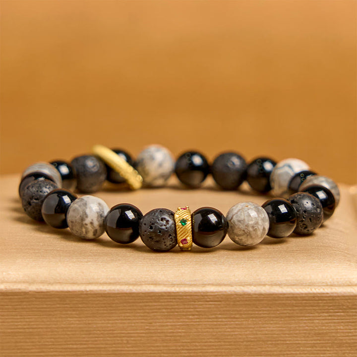 Pulsera curativa de jaspe Picasso con ónix negro y roca de lava de Buddha Stones