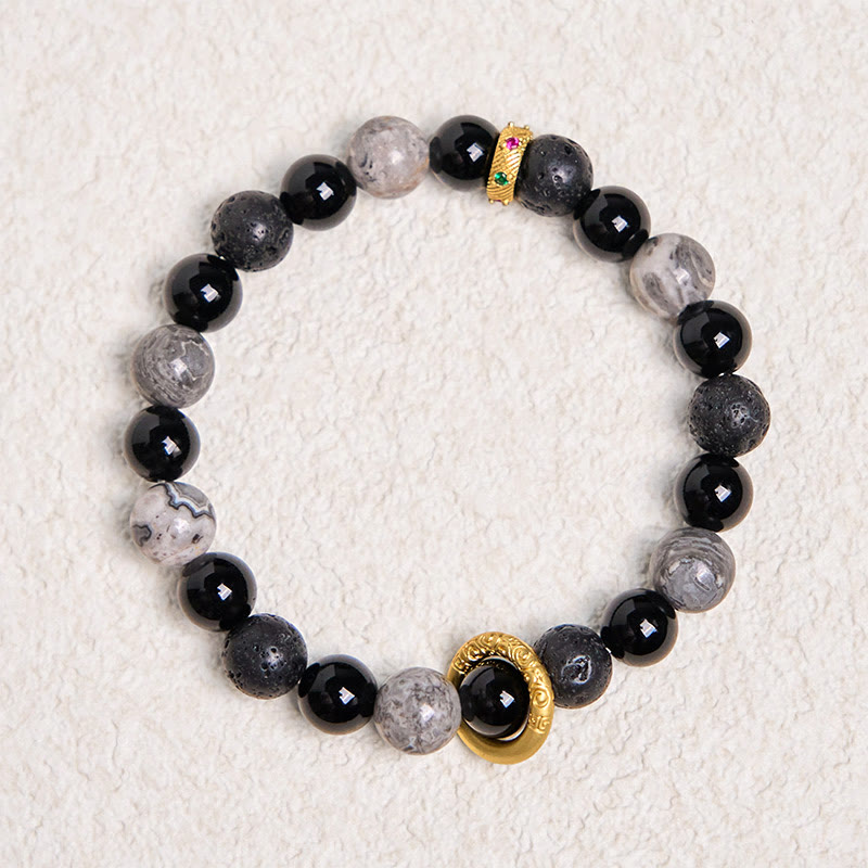 Pulsera curativa de jaspe Picasso con ónix negro y roca de lava de Buddha Stones