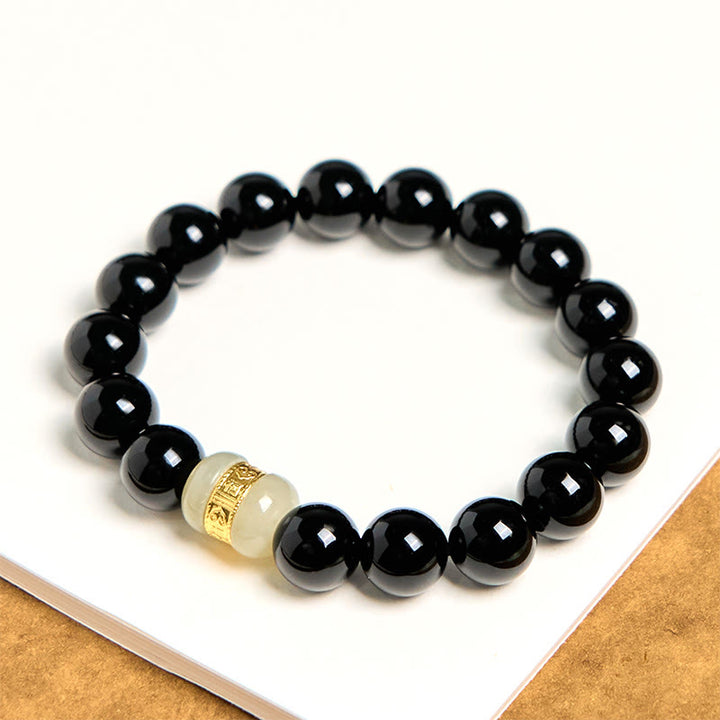 Pulsera de soporte de jade y ónix negro natural con Buddha Stones
