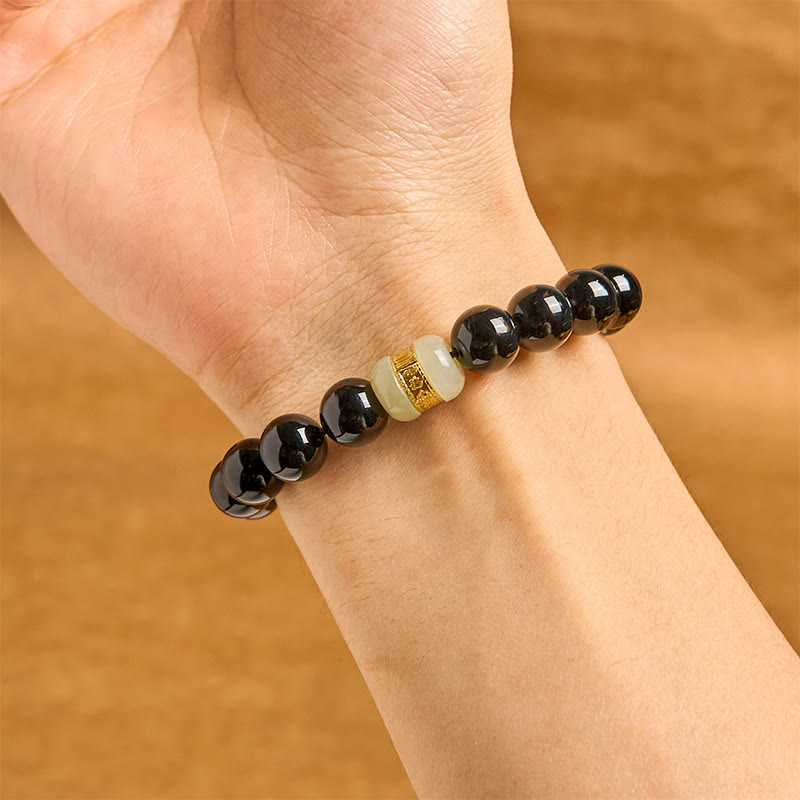 Pulsera de soporte de jade y ónix negro natural con Buddha Stones