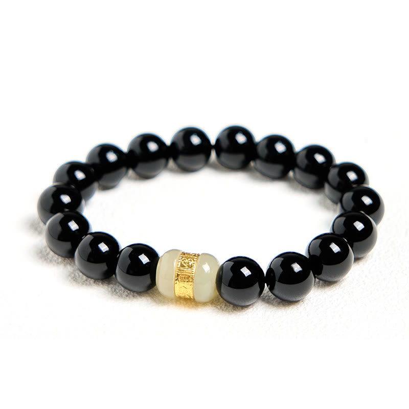 Pulsera de soporte de jade y ónix negro natural con Buddha Stones