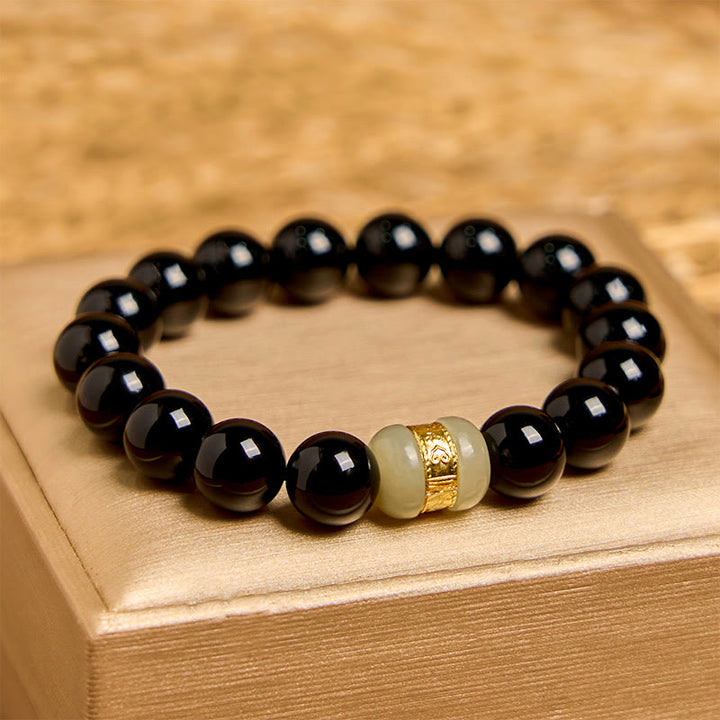 Pulsera de soporte de jade y ónix negro natural con Buddha Stones