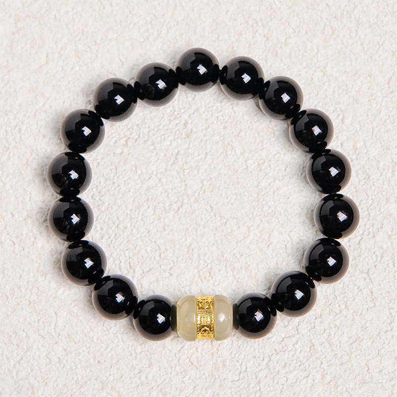 Pulsera de soporte de jade y ónix negro natural con Buddha Stones