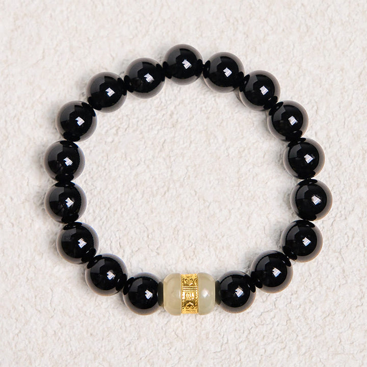 Pulsera de soporte de jade y ónix negro natural con Buddha Stones