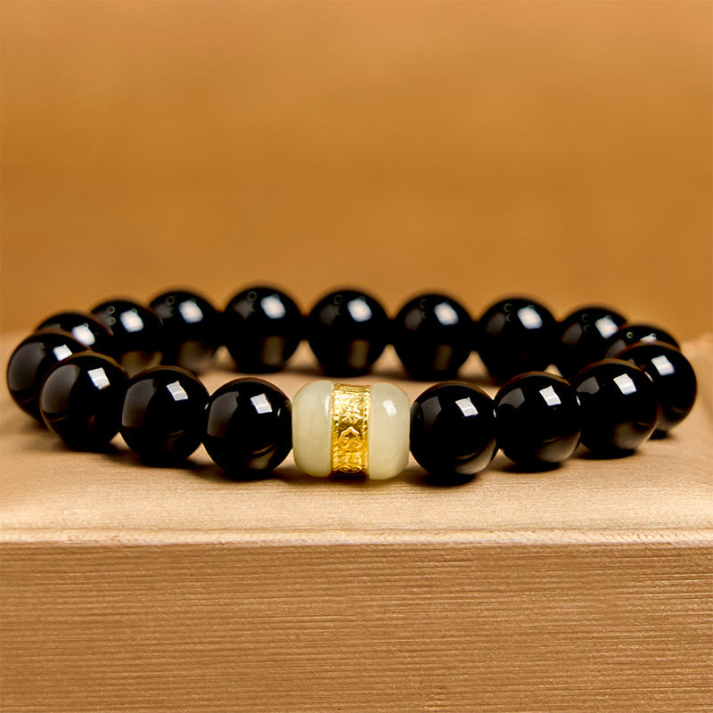 Pulsera de soporte de jade y ónix negro natural con Buddha Stones
