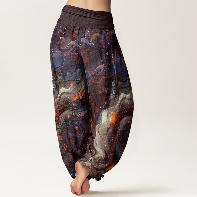 Pantalones bombachos de cintura elástica para mujer con estampado de estrellas doradas y Buddha Stones en algodón. - image 5