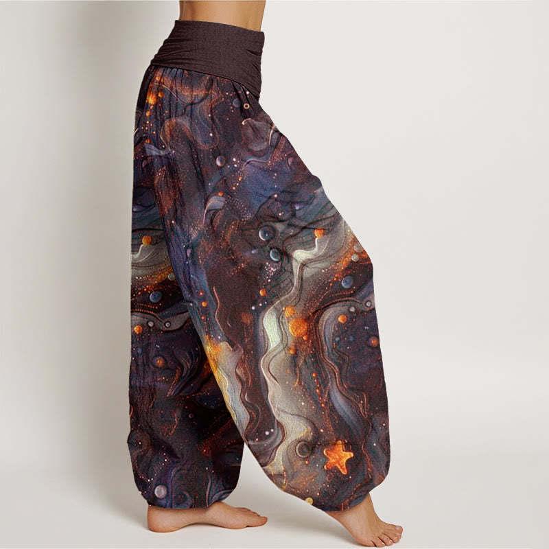 Pantalones bombachos de cintura elástica para mujer con estampado de estrellas doradas y Buddha Stones en algodón. - image 6