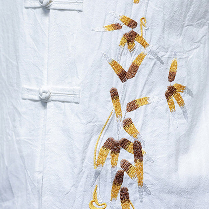 Camisa china de manga tres cuartos con botones de rana y bordado de Buddha Stones para hombre - image 19